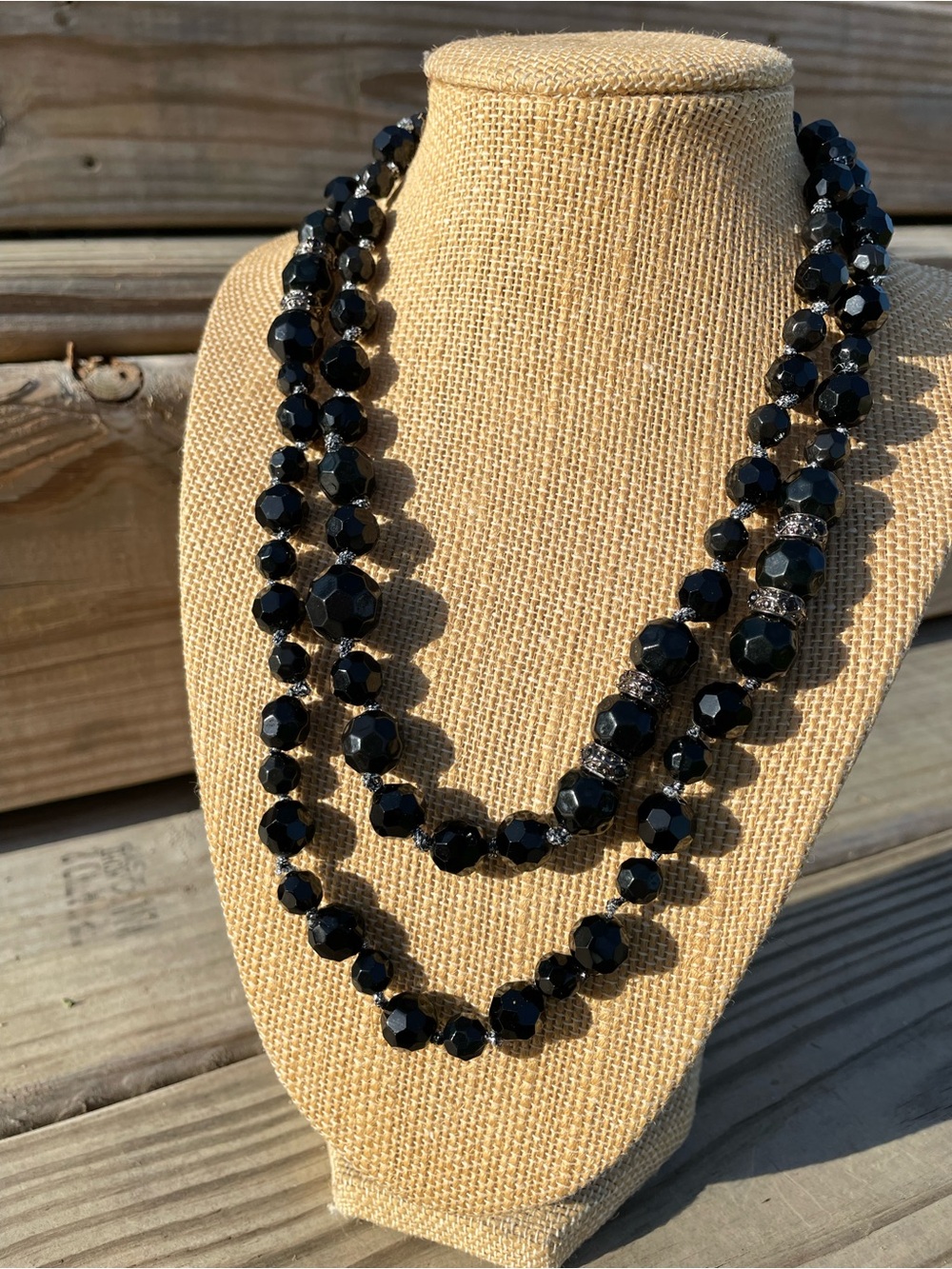Monet Double Strand Faceted Black Beaded Necklace